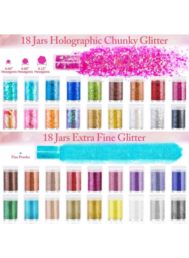 Audab Fine And Chunky Glitter Powder For Resin Assorted Holographic Nail Sequins For Hair Makeup Slime Resin Molds / Tumblers 36 Pcs - Image 2