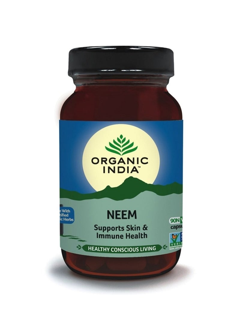 Organic India - Neem Ayurvedic Capsules Blood Purifier And Anti Acne For Healthy Conscience Living 90 Veg Capsules - Image 1