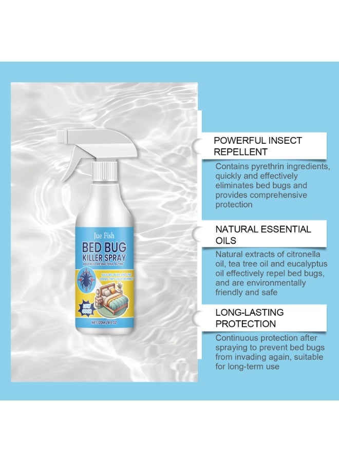 JUE FISH 120ml Bed Bugs Killer Spray, Ready-to-Use Bed Bug Killer Spray, Low Odor Roach & Fly Killer Spray, Plant-Based Actives Kill Insects & Bugs on Contact, Non-Greasy, Repellent Indoor flea moth bugs bed bugs, No Stains, Fresh Scent, Repellent Indoor flea moth bugs bed bugs, No Stains, Fresh Scent - Image 4