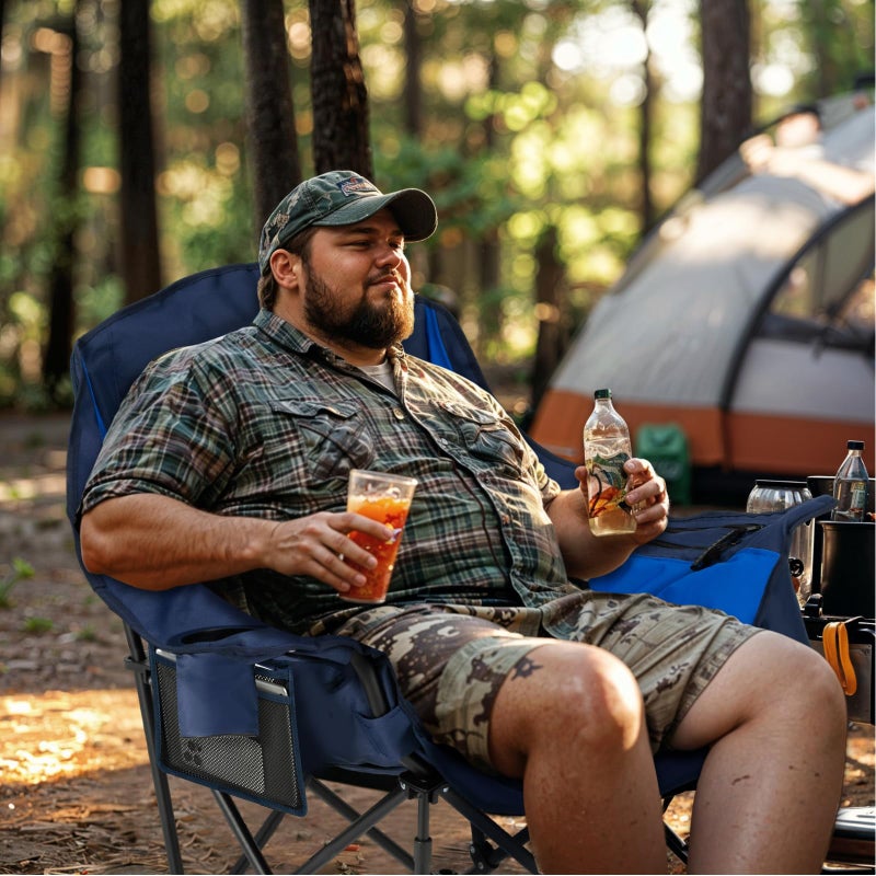 Overmont Oversized XL Camping Chair for Adults - 400lbs Support Heavy-Duty Padded Folding Chair with Side Pocket Cup Holder Cooling Bag for Outdoor Sports Garden Beach Fishing Lawn Blue - Image 3