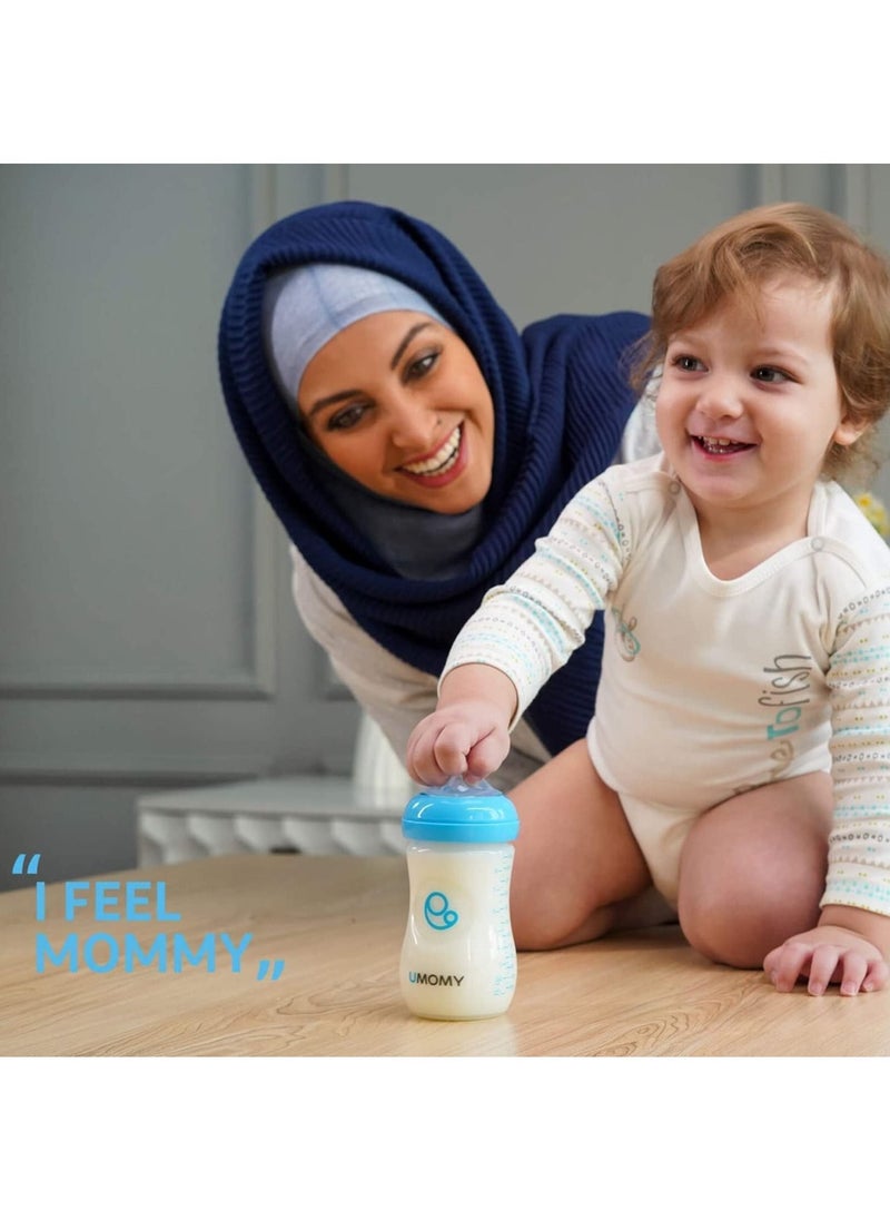 Umomy - 12M Baby Bottles for Newborn, PP Anti-Colic Infant Bottles, Silicone Rubber Teat, Wide Neck Breast-Like Nipple, BPA Free Max Flow, Blue, 330ml - Image 1