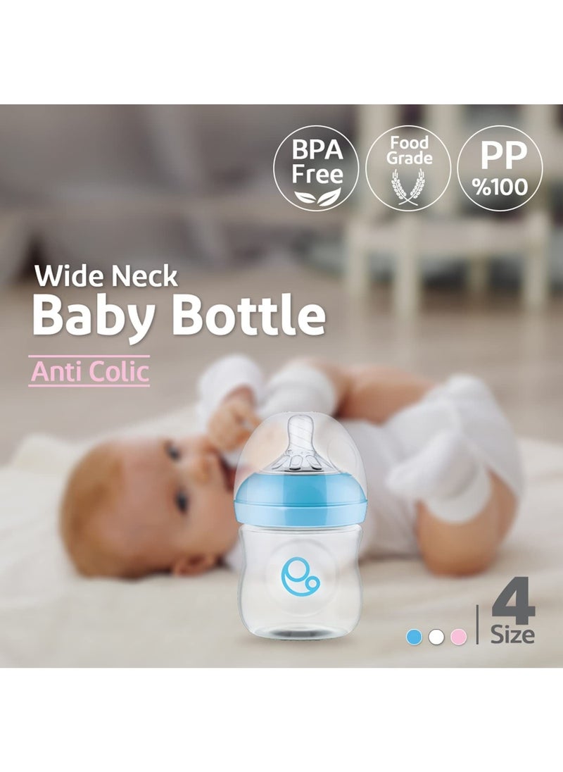 Umomy - 12M Baby Bottles for Newborn, PP Anti-Colic Infant Bottles, Silicone Rubber Teat, Wide Neck Breast-Like Nipple, BPA Free Max Flow, Blue, 330ml - Image 1