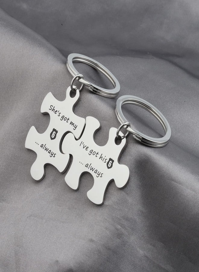 MYOSPARK Police Couple Puzzle Keychain Gift I've Got His 6 Police Officer Keychain Deployment Jewelry Gift for Military Wife Girlfriend (Got 6 keychain set) - Image 5