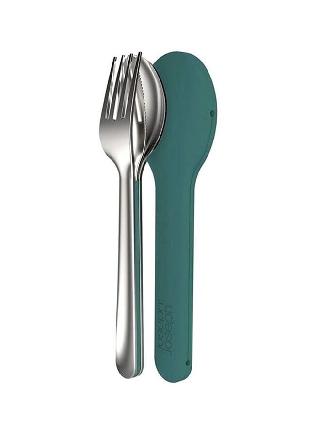 NIBEMINENT 4-Piece Goeat Cutlery Set Teal/Silver Spoon 1x12, Fork Knife Cover 1x13cm - Image 1