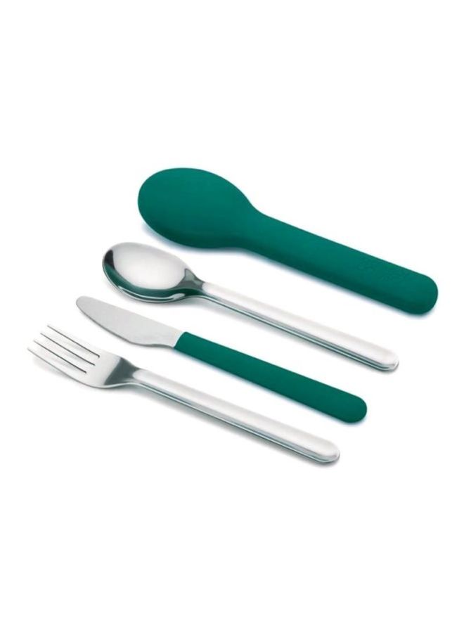 NIBEMINENT 4-Piece Goeat Cutlery Set Teal/Silver Spoon 1x12, Fork Knife Cover 1x13cm - Image 2