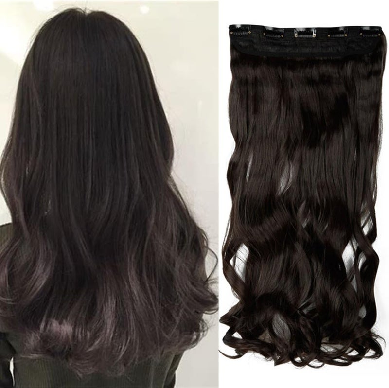Clip In Hair Extensions One Piece Curly 29 Inch Dark Brown 34 Full Head Hairpieces Wavy 5 Clips For Ladies