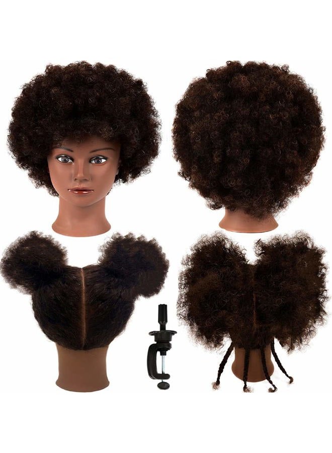 N2 رأس دمية أفريقية بشعر بشري 100% رأس دمية مجعد لتجميل الشعر دمى رؤوس دمى مع قاعدة للعرض وممارسة تصفيف الشعر والتدريب - Image 1