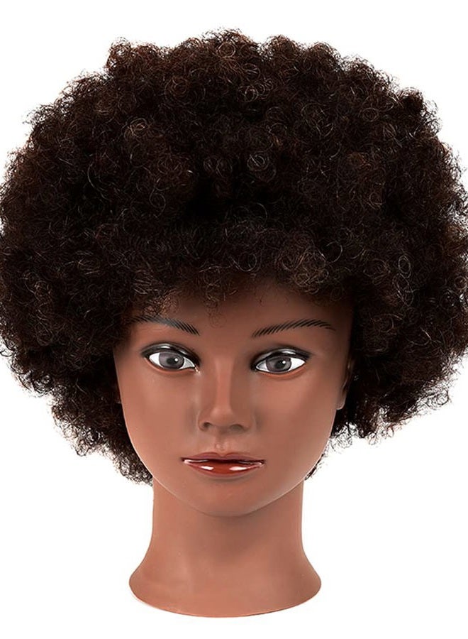 N2 رأس دمية أفريقية بشعر بشري 100% رأس دمية مجعد لتجميل الشعر دمى رؤوس دمى مع قاعدة للعرض وممارسة تصفيف الشعر والتدريب - Image 2