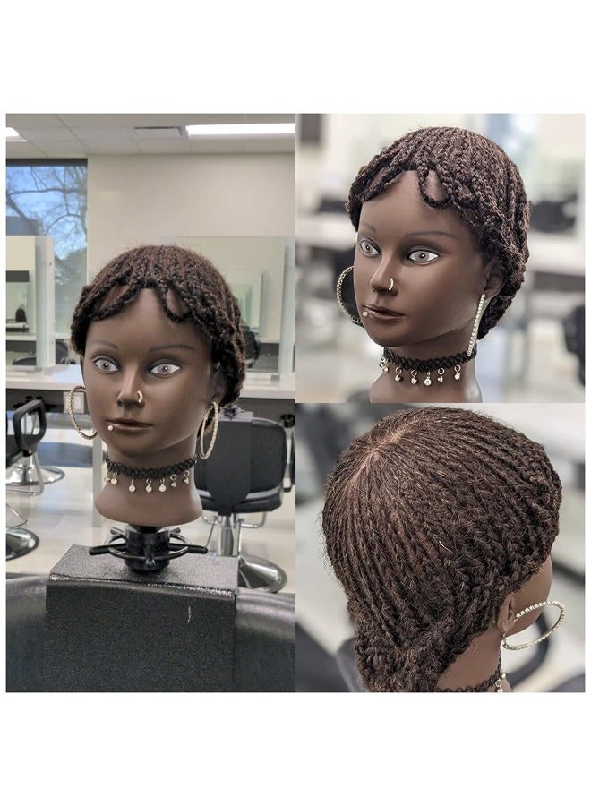 N2 رأس دمية أفريقية بشعر بشري 100% رأس دمية مجعد لتجميل الشعر دمى رؤوس دمى مع قاعدة للعرض وممارسة تصفيف الشعر والتدريب - Image 5