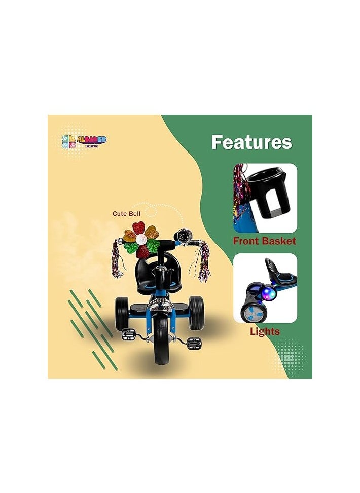 AL BADER - ALBADER Kids Balance Bike Kids Tricycles for 2-6 Years, Toddlers Trike with Lighted Wheels, Tricycle For Toddlers With Sounds and Lights, Baby Trikes Kids Cycle with Basket - Image 1
