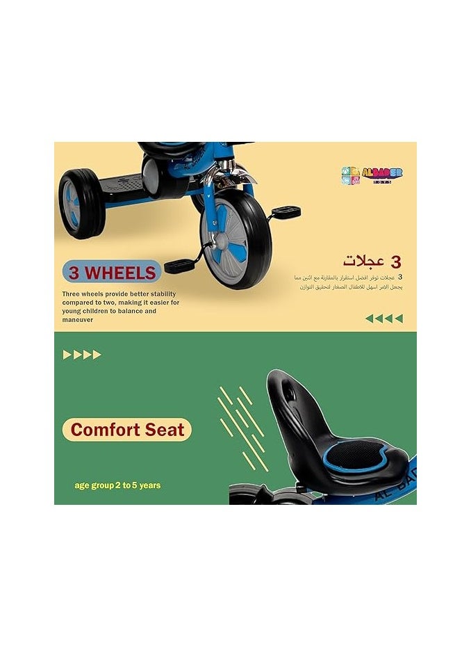 AL BADER - ALBADER Kids Balance Bike Kids Tricycles for 2-6 Years, Toddlers Trike with Lighted Wheels, Tricycle For Toddlers With Sounds and Lights, Baby Trikes Kids Cycle with Basket - Image 1