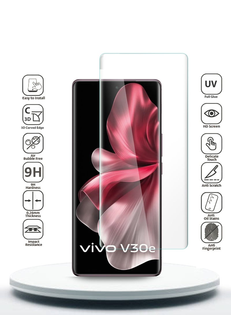 Wtech Premium Curved Edges UV Full Glue Full Cover Tempered Glass Screen Protector For Vivo V30e 5G 2024 / Vivo V40 5G 2024 - Clear - Image 2