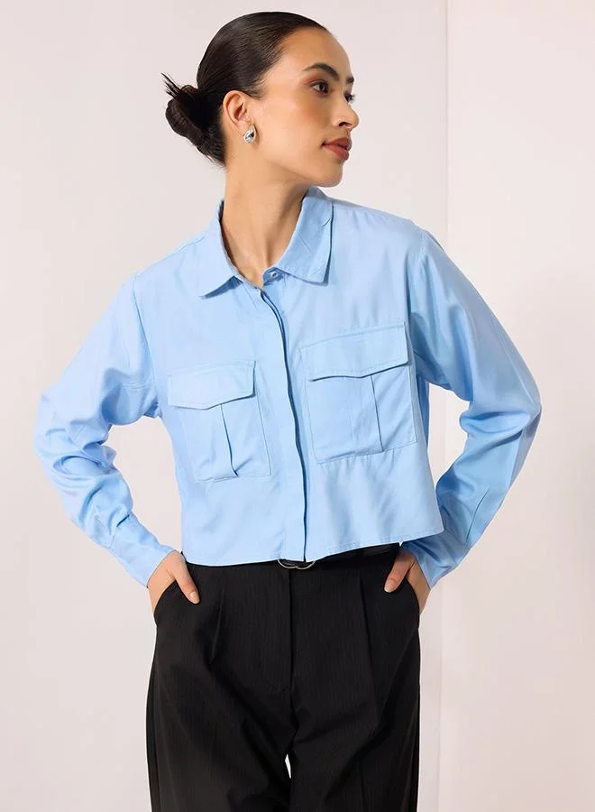 Virgio VIRGIO 100% Viscose Oversize Blue Shirt With Pockets