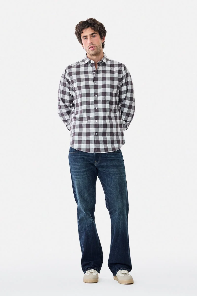 سنيتش Mauve Checkered Long Sleeve Slim Fit Shirt