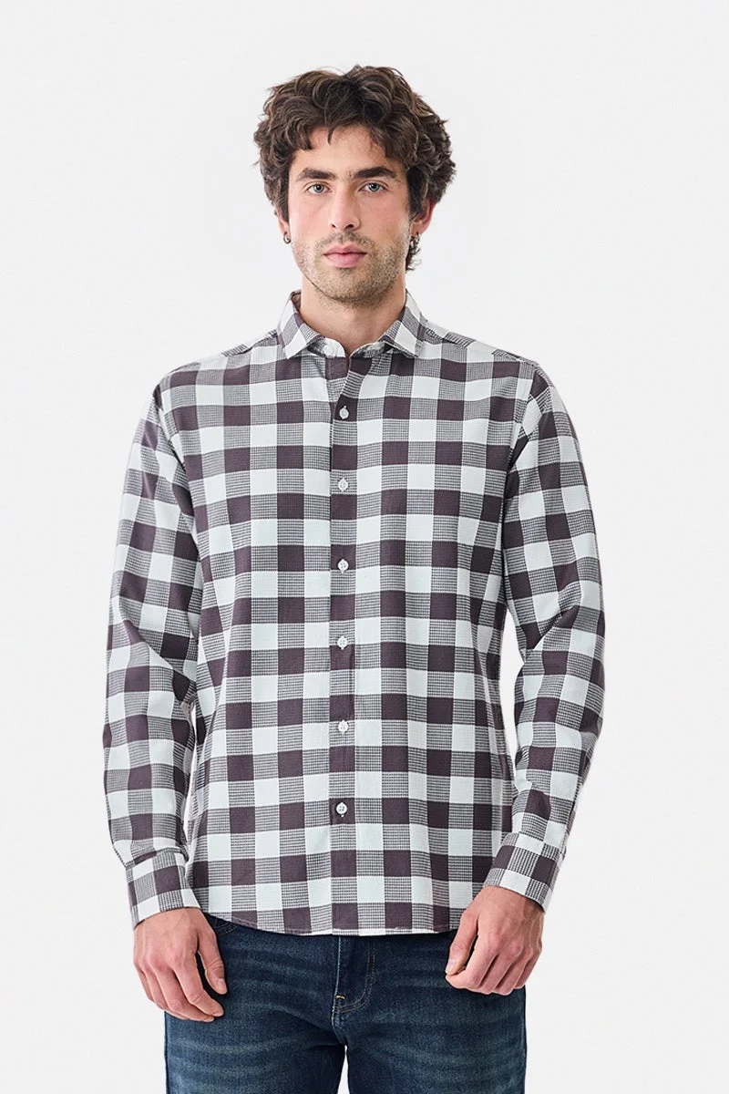 سنيتش Mauve Checkered Long Sleeve Slim Fit Shirt
