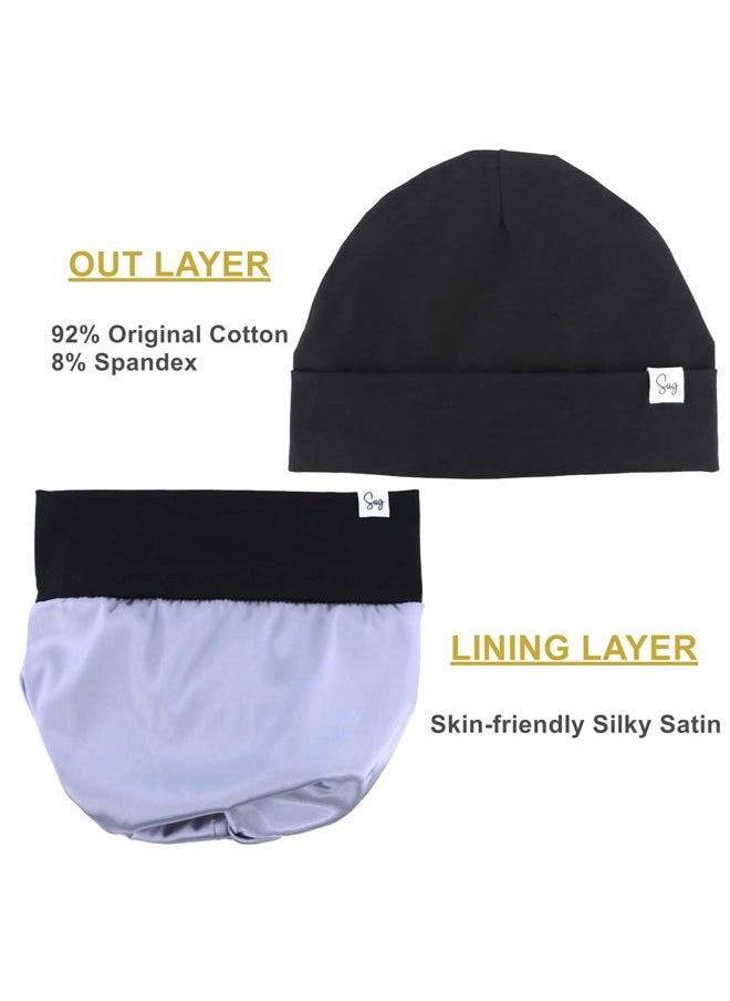 Sugarmelon - Jersey Beanie Hat for Newborn Baby Boys Girls Silky Satin Lined Hats Bonnet Toddler Infant Little Kids Beanies Caps (0-6M,206 Bundle 3pcs F) - Image 1