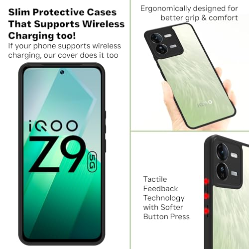 RIGGEAR Shockproof Sleek Hybrid Armor Back Cover Case Compatible with iQOO Z9 5G (Clear PC + Black TPU Bumper) - Image 4