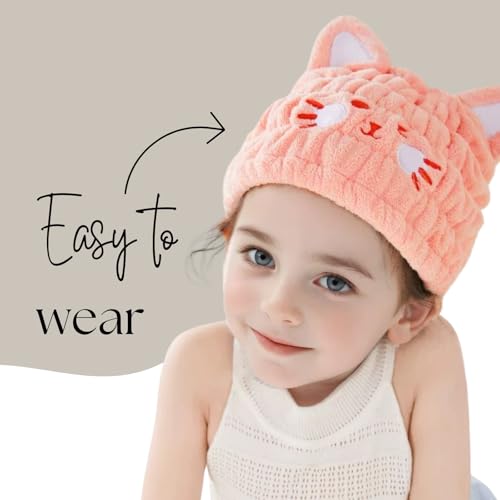 LCBD Microfiber Hair Towel Wrap for Kids, Pink Cat Dry Hair Cap Suck Water, Absorbent Quick Girls Boys Hair Drying Towel, Lightweight Bouncy Hat Headscarf - Image 5