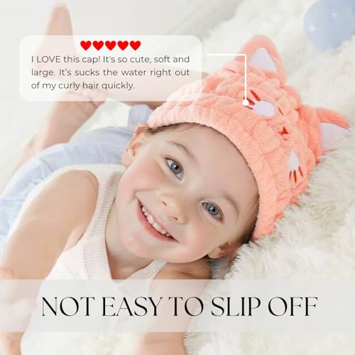 LCBD Microfiber Hair Towel Wrap for Kids, Pink Cat Dry Hair Cap Suck Water, Absorbent Quick Girls Boys Hair Drying Towel, Lightweight Bouncy Hat Headscarf - Image 2