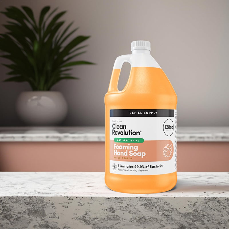 Clean Revolution صابون يد رغوي مضاد للبكتيريا من كلين ريفولوشن، عبوة إعادة تعبئة، 128 أونصة سائلة، برائحة البرتقال المنعشة - صنع في الولايات المتحدة - Image 2