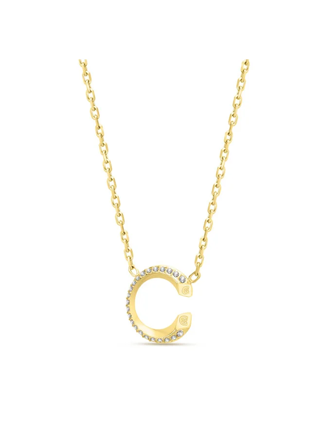 شيروتي 1881 Alessia Gold Plated Stainless Steel Crystal-Embellished 'C' Pendant Stainless Steel Necklace for Women