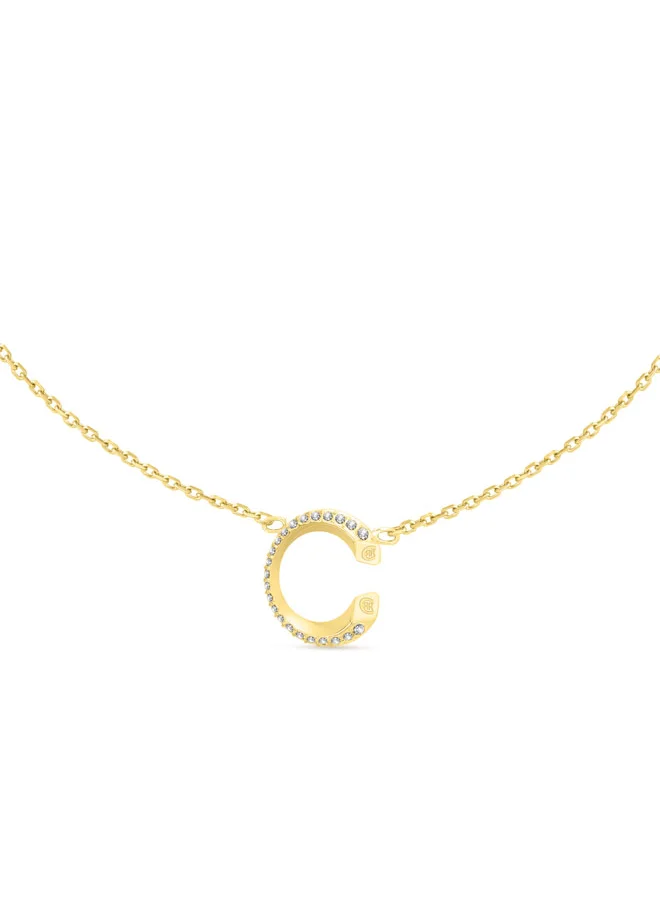 شيروتي 1881 Alessia Gold Plated Stainless Steel Crystal-Embellished 'C' Pendant Stainless Steel Necklace for Women