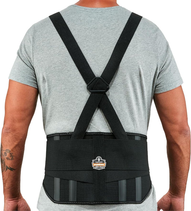 Ergodyne ProFlex 1600 Back Support Brace with 9" Extended Support and High Cut Front for Enhanced Mobility - Black, 2X-Large - Image 1