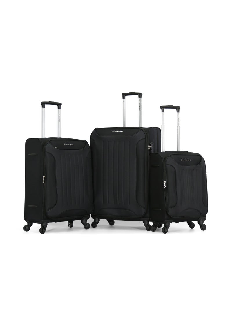GIORDANO Giordano Softside Luggage Trolley Bag 3 PCS Set ,Black (S-20,M-24,L-28 inch)  - Image 1