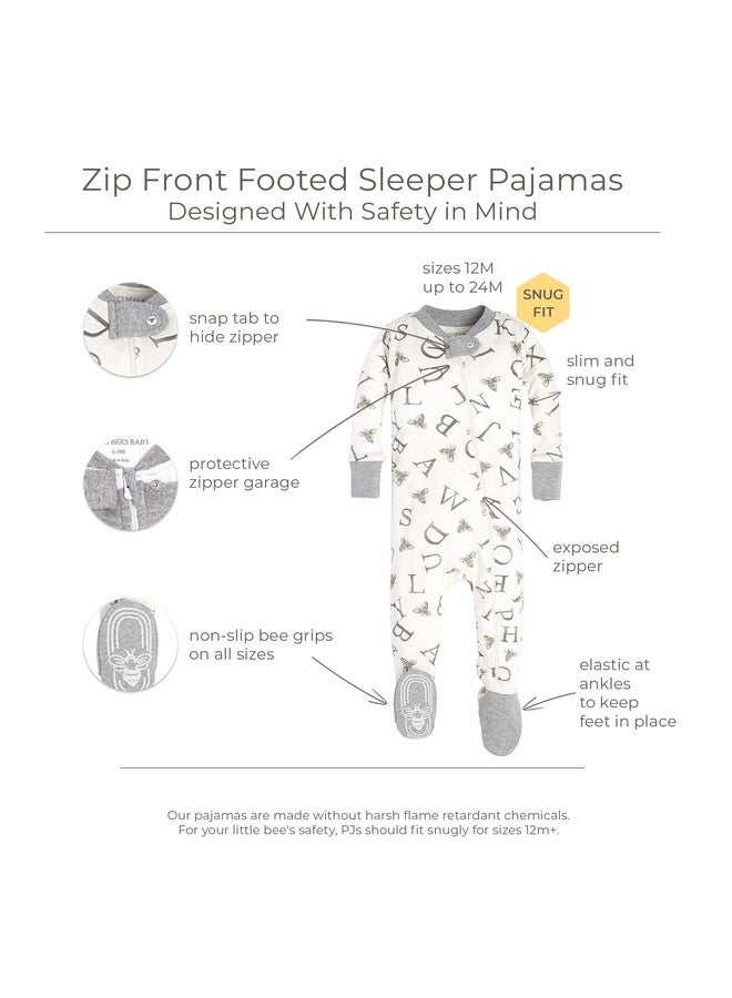 Burt's Bees Baby Burt's Bees Baby Baby Boys' Sleeper PJs, 100% Organic Cotton, Soft One-Piece Footie, Diagonal Zip Up Jumpsuit, Snug Fit Pajamas with Snap Tab, A Bee C/Stripe 2-pk, 12 Months - Image 1