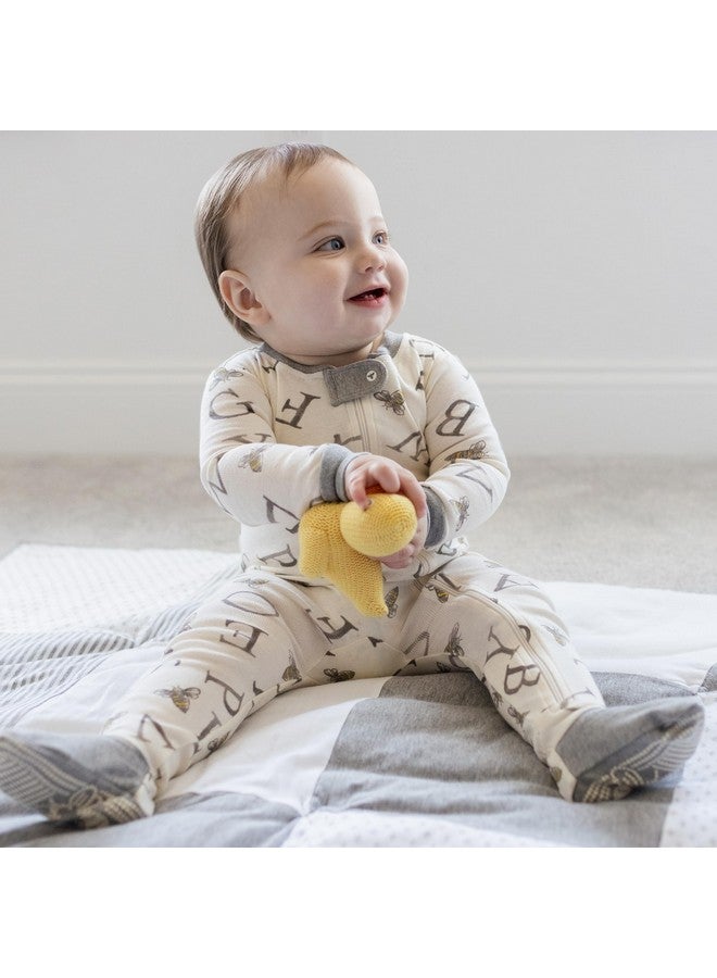 Burt's Bees Baby Burt's Bees Baby Baby Boys' Sleeper PJs, 100% Organic Cotton, Soft One-Piece Footie, Diagonal Zip Up Jumpsuit, Snug Fit Pajamas with Snap Tab, A Bee C/Stripe 2-pk, 12 Months - Image 4