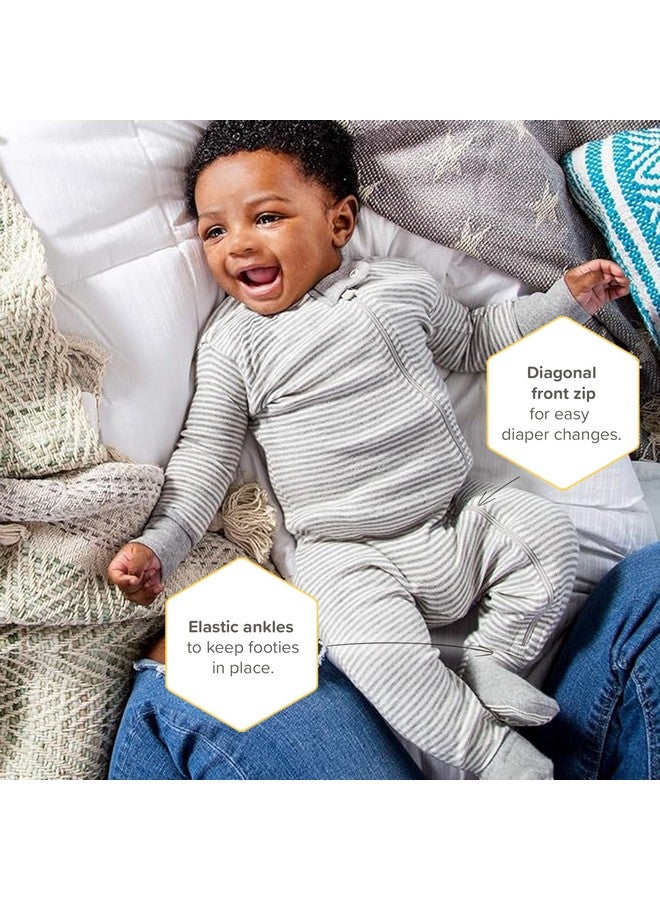 Burt's Bees Baby Burt's Bees Baby Baby Boys' Sleeper PJs, 100% Organic Cotton, Soft One-Piece Footie, Diagonal Zip Up Jumpsuit, Snug Fit Pajamas with Snap Tab, A Bee C/Stripe 2-pk, 12 Months - Image 3