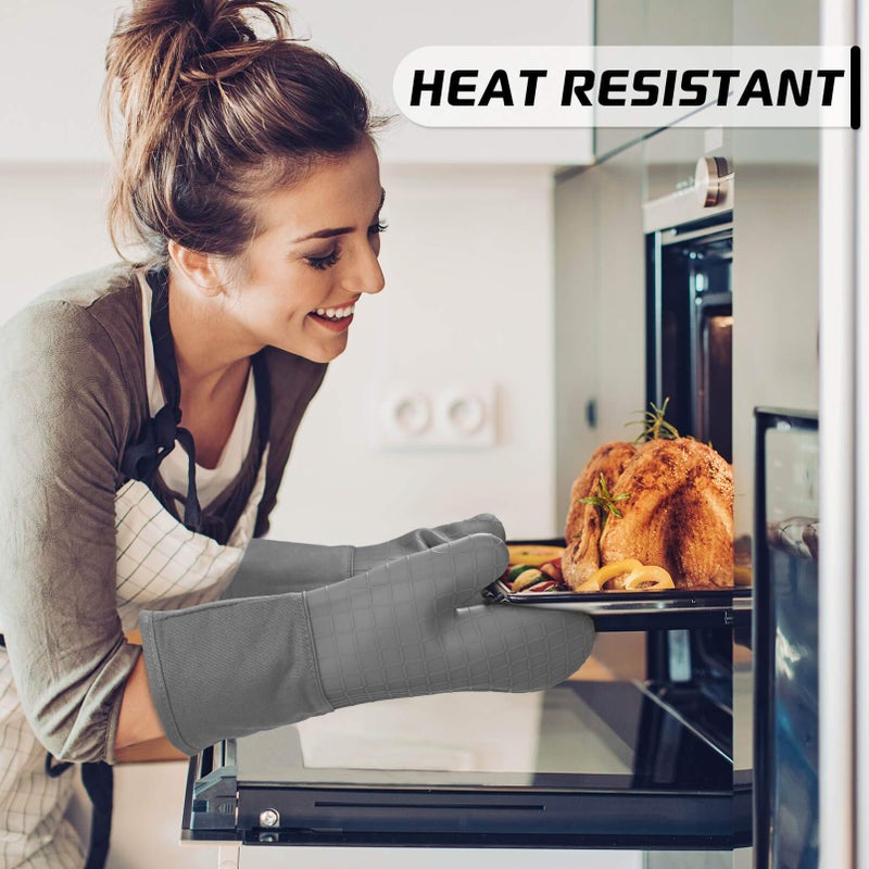 HOMWE Silicone Oven Mitts and Pot Holders for Kitchen & Baking - Set of 4 Heat-Resistant  Heavy-Duty Cooking Mittens w/Non-Slip  Textured Grip - Image 2