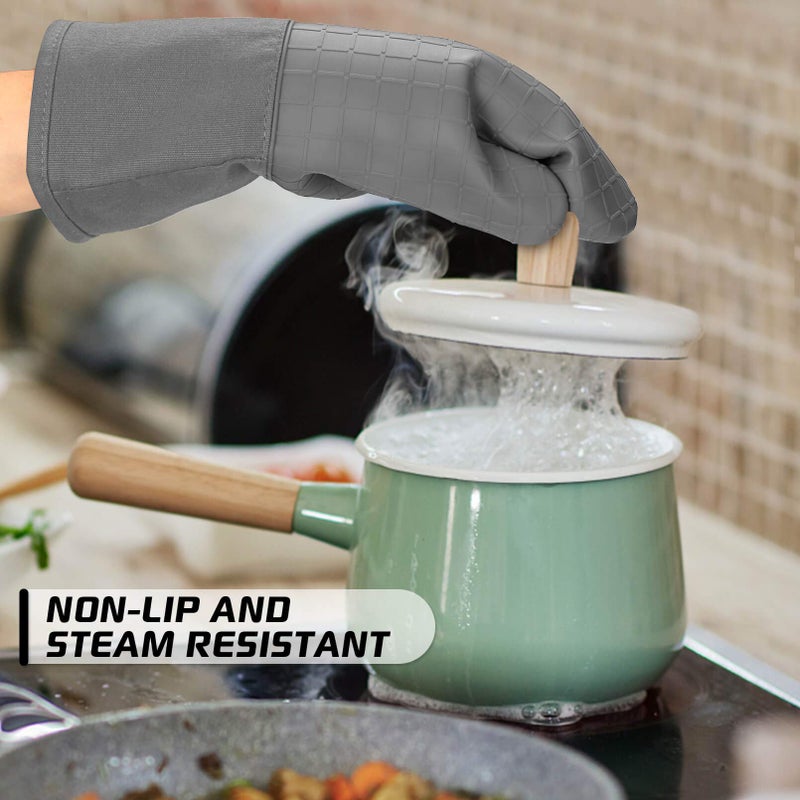HOMWE Silicone Oven Mitts and Pot Holders for Kitchen & Baking - Set of 4 Heat-Resistant  Heavy-Duty Cooking Mittens w/Non-Slip  Textured Grip - Image 3