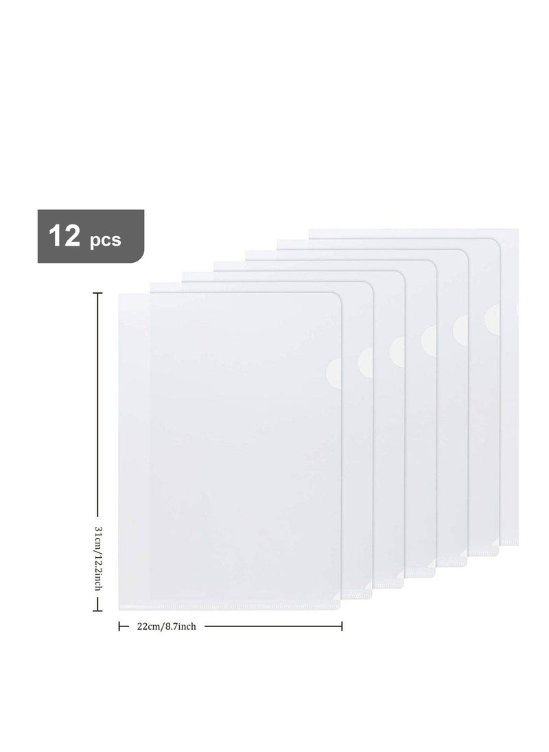 MARKQ - Clear File, A4 Plastic Transparent Folders L-Type For Documents Paper Storage School Office Supplies (Pack of 12) - Image 1