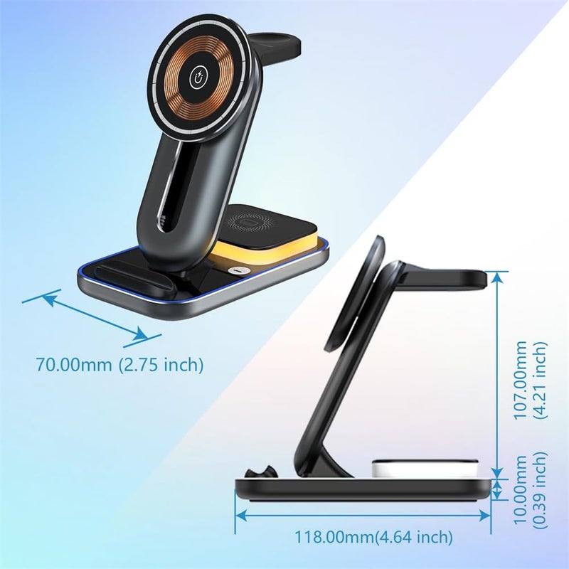 Luckam 4 in-1 Magnetic Wireless Ch ar ging Stand 15W Fast Cha rger with Adjustable Night Light for iPhone 14&13&12 Series/Pro/Pro Max/Mini, iWatch 7/6/SE/5/4/3/2, AirPods 3/2/Pro - Image 2