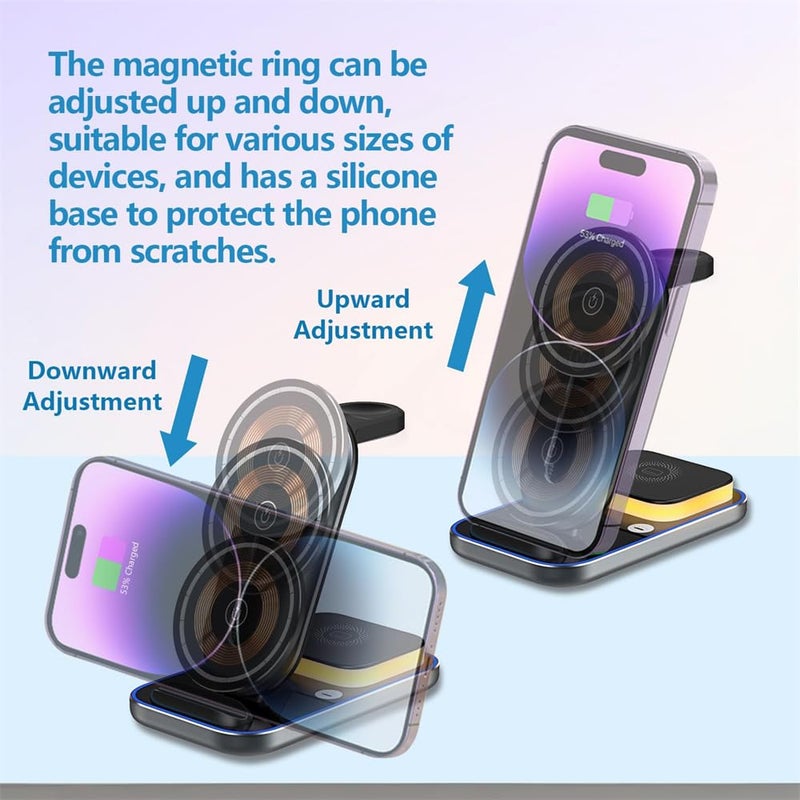 Luckam 4 in-1 Magnetic Wireless Ch ar ging Stand 15W Fast Cha rger with Adjustable Night Light for iPhone 14&13&12 Series/Pro/Pro Max/Mini, iWatch 7/6/SE/5/4/3/2, AirPods 3/2/Pro - Image 4