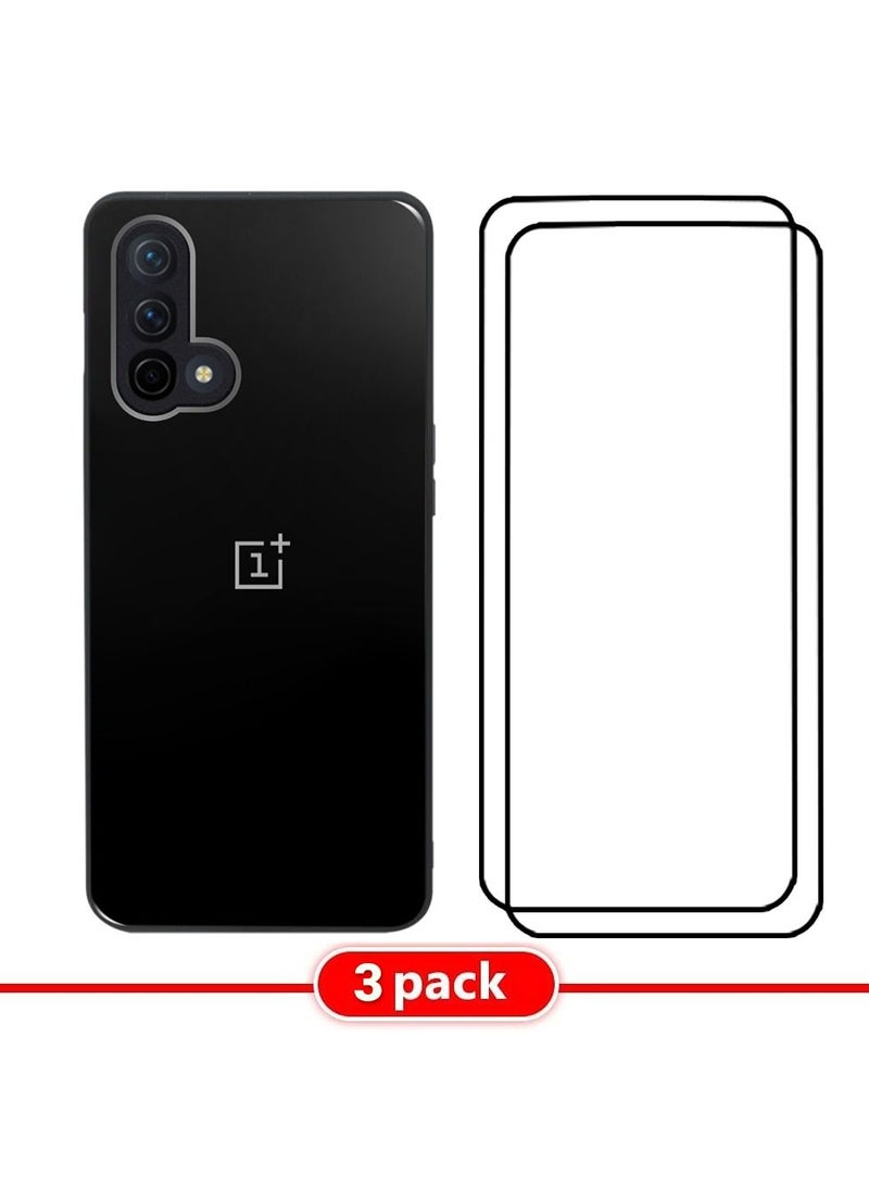 CATANES 3 Packs For OnePlus Nord CE Electroplated Hard Glossy Case and 2 Screen Protectors Camera Protection Shockproof Anti Fall Case Black - Image 1