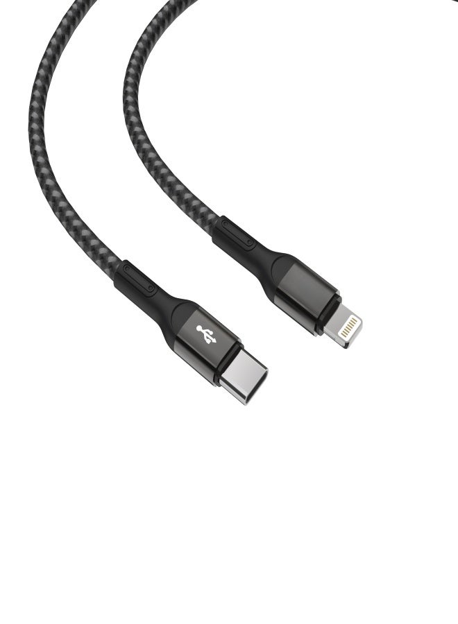 wopow WX09 Fabric Coating Lightning to USB-C PD cable L=120CM dark gray head+black wire