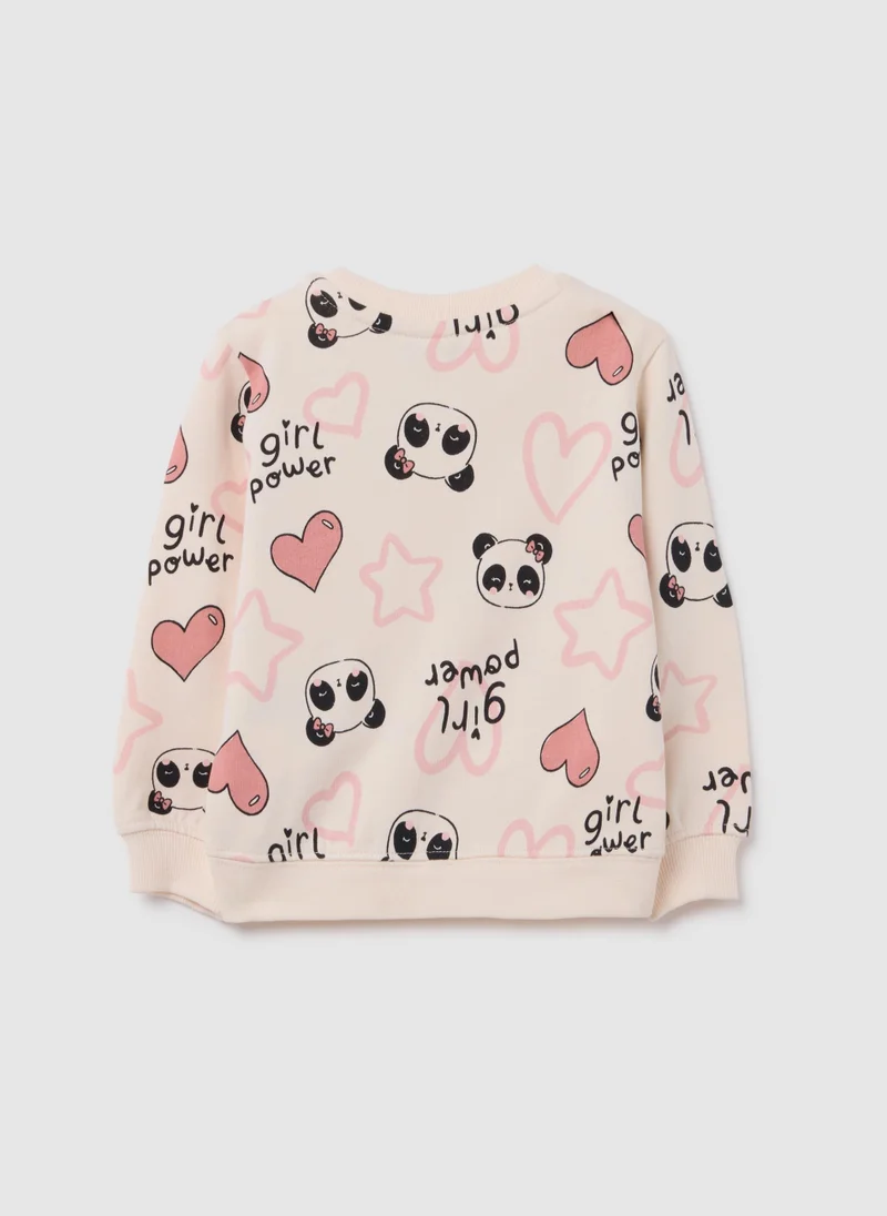 او في اس REGULAR FIT BEIGE PURE COTTON GIRLS' SWEATSHIRT WITH PRINT