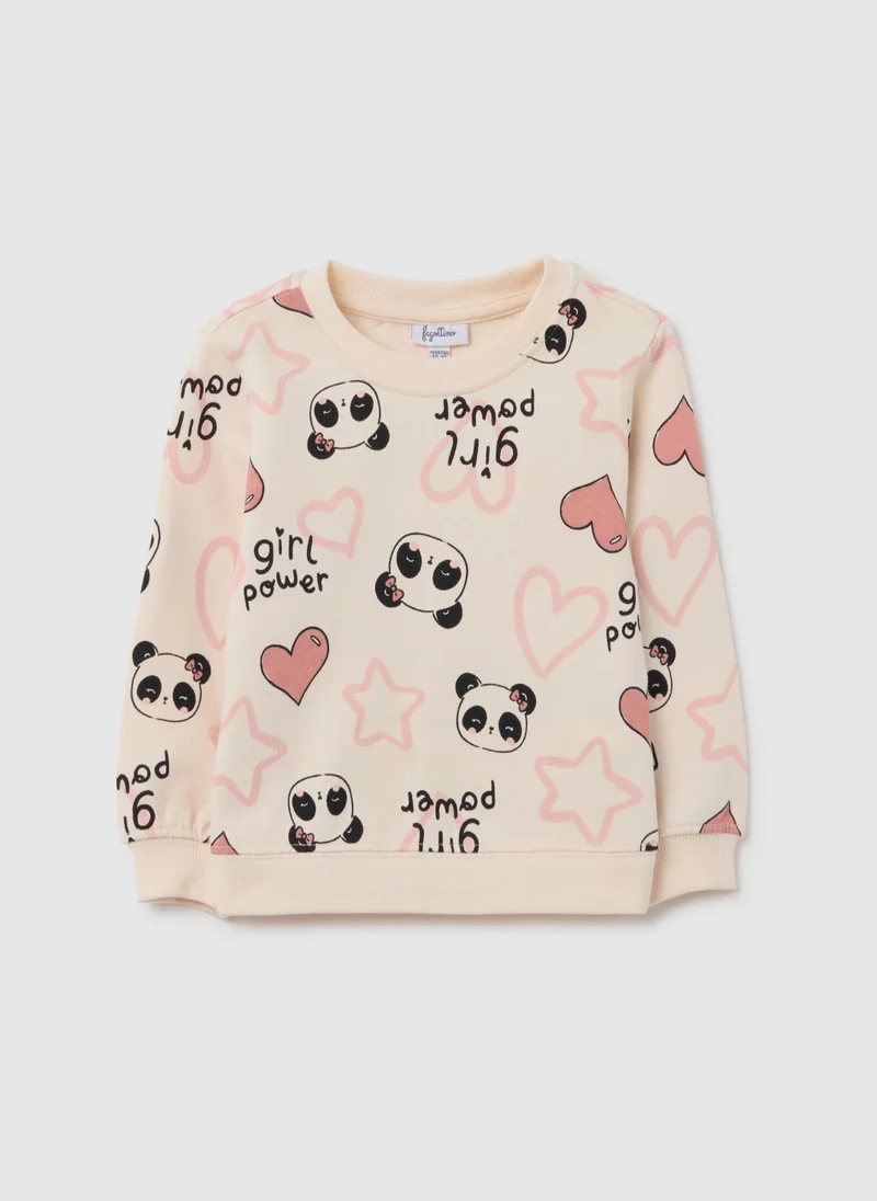 او في اس REGULAR FIT BEIGE PURE COTTON GIRLS' SWEATSHIRT WITH PRINT