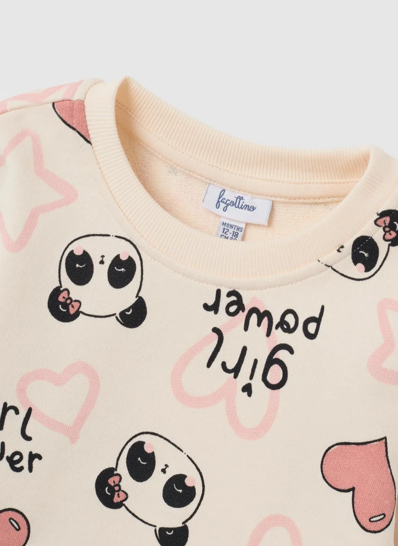 او في اس REGULAR FIT BEIGE PURE COTTON GIRLS' SWEATSHIRT WITH PRINT