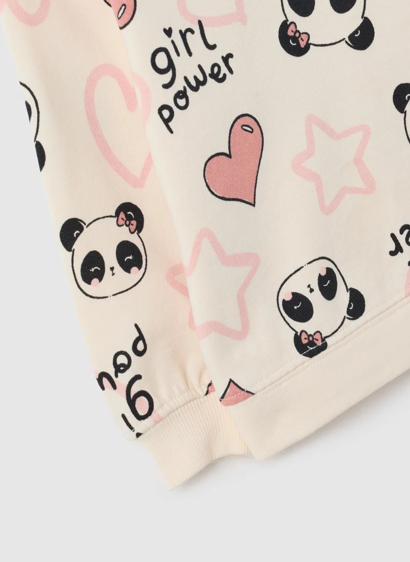 او في اس REGULAR FIT BEIGE PURE COTTON GIRLS' SWEATSHIRT WITH PRINT
