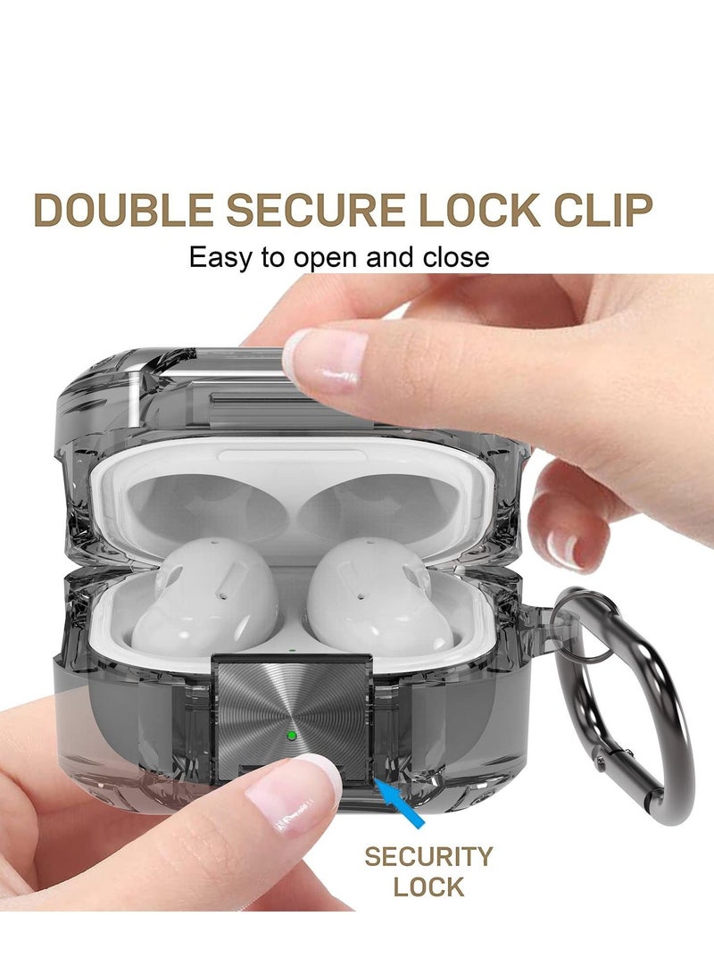 Captaintech Compatible Samsung Galaxy Buds 2 Case/Galaxy Buds Live Case/Galaxy Buds Pro Case Transparent Rigid PC and Silicone Case 【LED Visible】 360 Degree Full Body Skin Fits Men - Black - Image 3