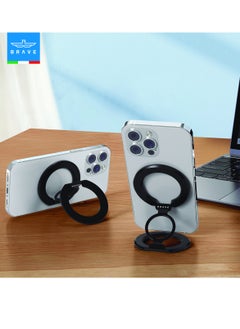 Brave 3-in-1 Foldable Magnetic Phone Holder, Dual-Sided Magnetic Removable Ring Grip & Kickstand, Universal Stand for iPhone 16/15/14/13/12 MagSafe Case & Android, Compatible with Magnetic Car Mount, Gym, Desk Use, Strong Magnet, All-Metal Portable Stand, Supports All iOS/Android Devices, Multi-Purpose Accessory (Black)  - Image 2