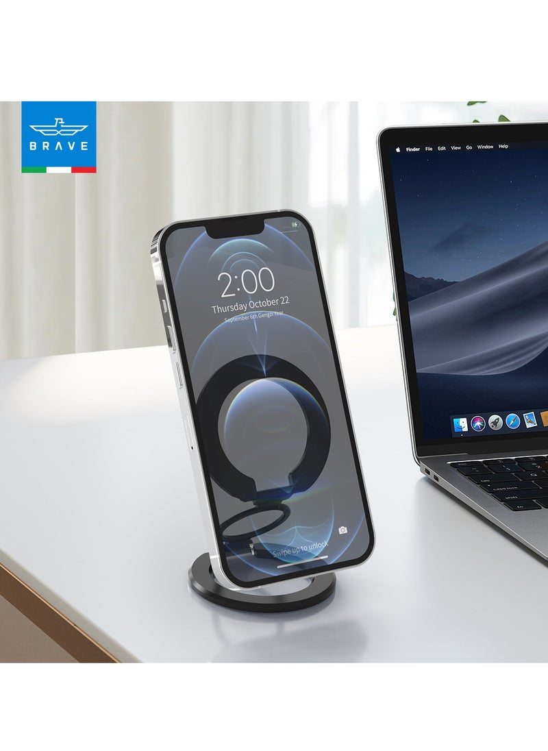 Brave 3-in-1 Foldable Magnetic Phone Holder, Dual-Sided Magnetic Removable Ring Grip & Kickstand, Universal Stand for iPhone 16/15/14/13/12 MagSafe Case & Android, Compatible with Magnetic Car Mount, Gym, Desk Use, Strong Magnet, All-Metal Portable Stand, Supports All iOS/Android Devices, Multi-Purpose Accessory (Black)  - Image 3