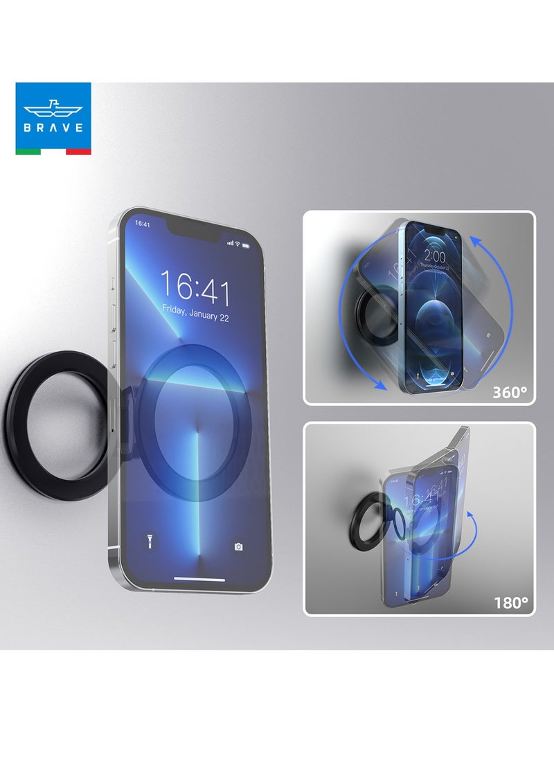 3-in-1 Foldable Magnetic Phone Holder, Dual-Sided Magnetic Removable Ring Grip & Kickstand, Universal Stand for iPhone 16/15/14/13/12 MagSafe Case & Android, Compatible with Magnetic Car Mount, Gym, Desk Use, Strong Magnet, All-Metal Portable Stand, Supports All iOS/Android Devices, Multi-Purpose Accessory (Black)