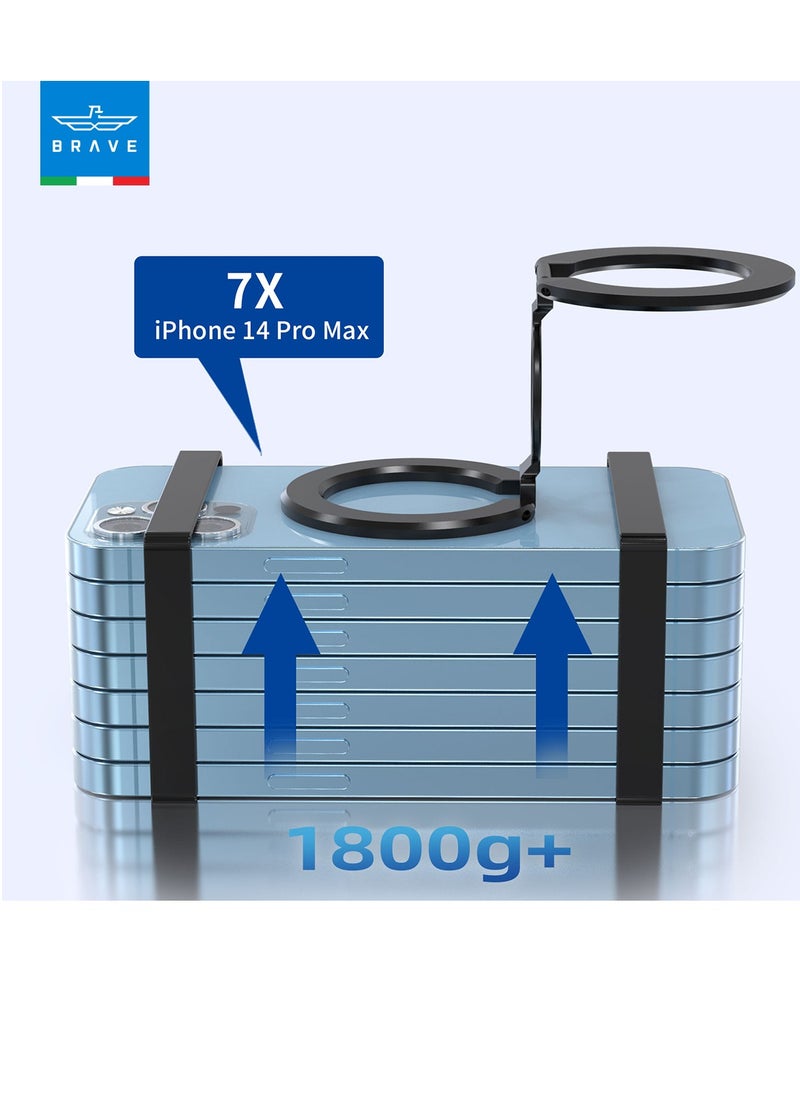 3-in-1 Foldable Magnetic Phone Holder, Dual-Sided Magnetic Removable Ring Grip & Kickstand, Universal Stand for iPhone 16/15/14/13/12 MagSafe Case & Android, Compatible with Magnetic Car Mount, Gym, Desk Use, Strong Magnet, All-Metal Portable Stand, Supports All iOS/Android Devices, Multi-Purpose Accessory (Black)