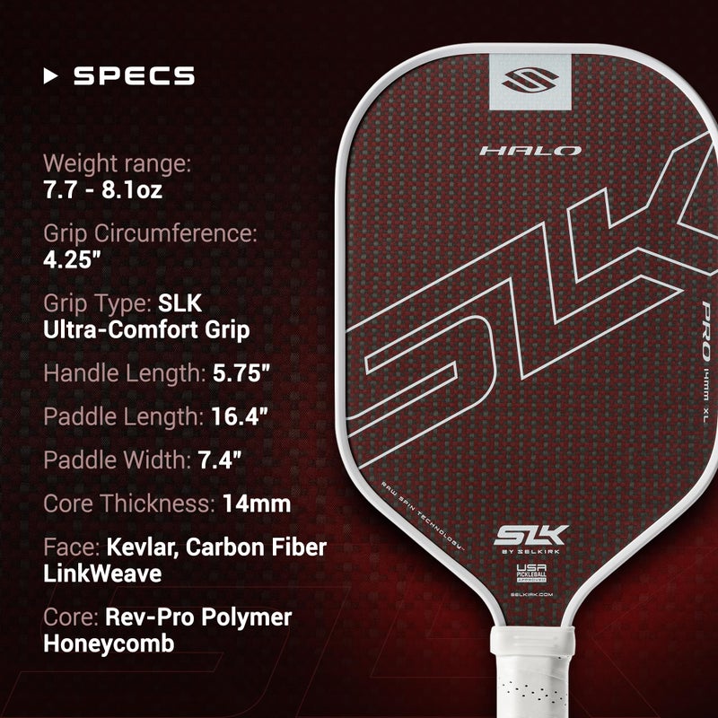 Selkirk Sport SLK Halo Pro Pickleball Paddle | Raw Carbon Fiber Pickleball Paddles with a Rev-Core Power Polymer Core | Designed for Ultimate Spin & Power | Red - Image 2