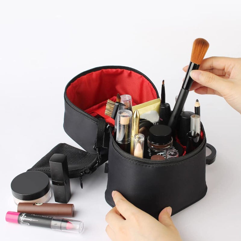 Bysiter Makeup Bag Travel Cosmetic Bag Small Makeup Brush Holder Organizer Cute Portable Artist Toiletry Storage Bag Cosmetics Case for Women Girls,Black - Image 3
