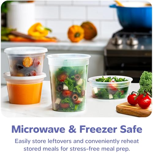 GUSTO To Go Food Containers with Lids [8 oz, 16 oz, 32 oz - 48 Count] - Deli Plastic Food Storage Containers with Lids for Meal Prep, Leftovers, and Freezer Storage - Formerly Comfy Package - Image 3